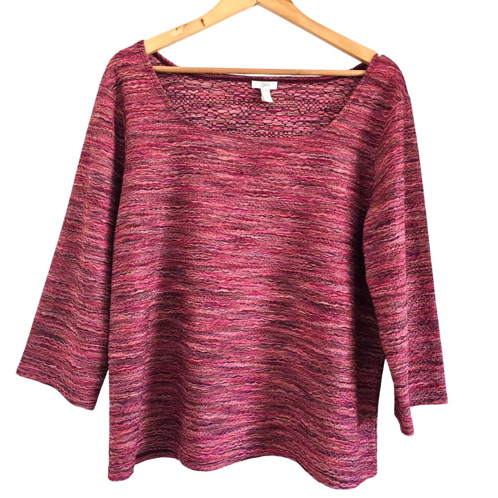 J Jill Crinkle Top Blouse Pink Size XL 3/4 Sleeves Scoop Neck Stretch Lagenlook